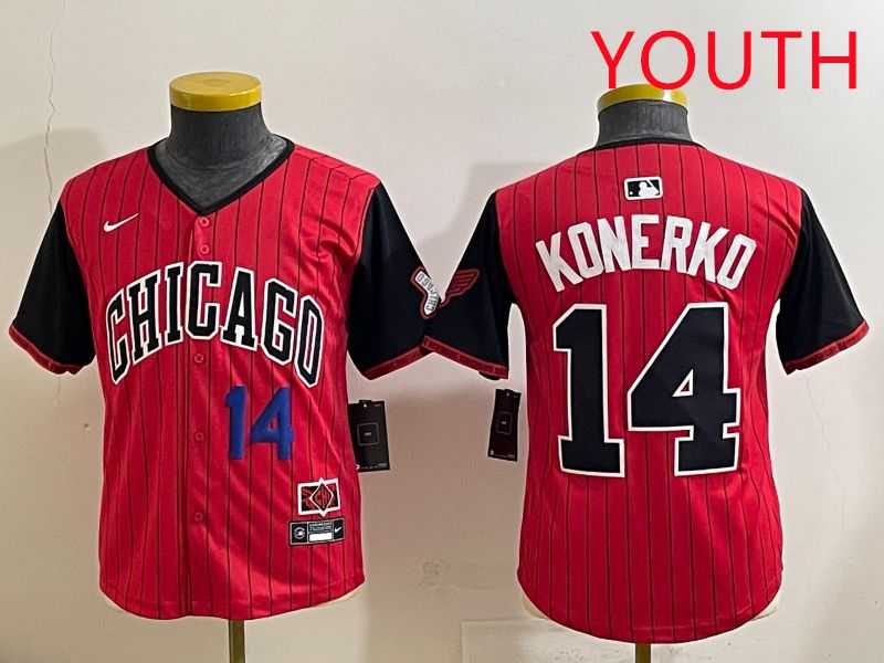 Youth 2025 Chicago White Sox #14 Konerko Red Stripe Joint Name Nike MLB Jersey style 2->youth mlb jersey->Youth Jersey